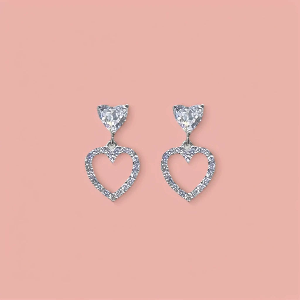 Lovebug - Heart Shaped Silver Drop Earrings