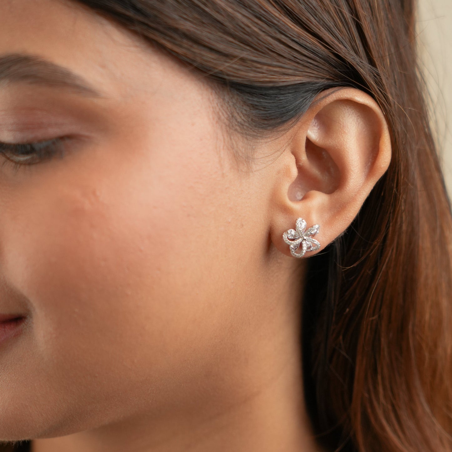 Rhea - Silver Floral Studs
