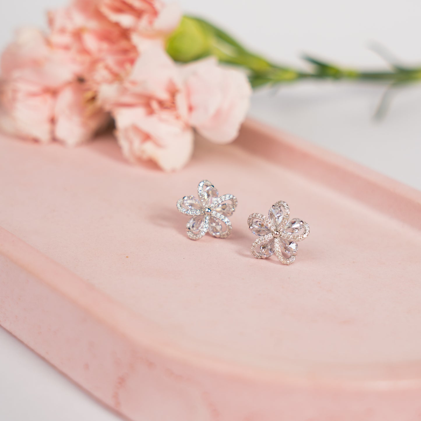 Rhea - Silver Floral Studs