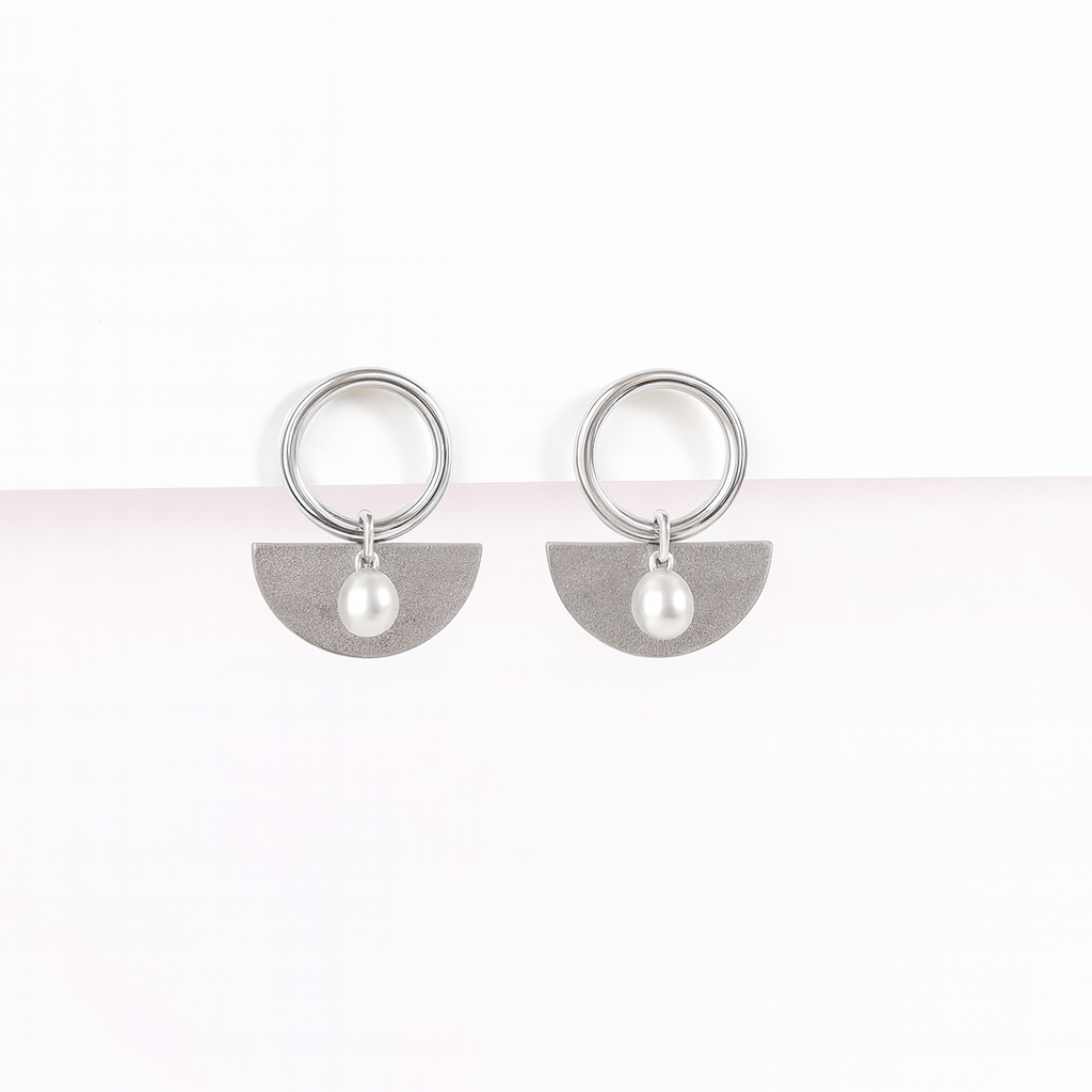 Pearl Eclipse - Silver & Pearl Drop Earrings