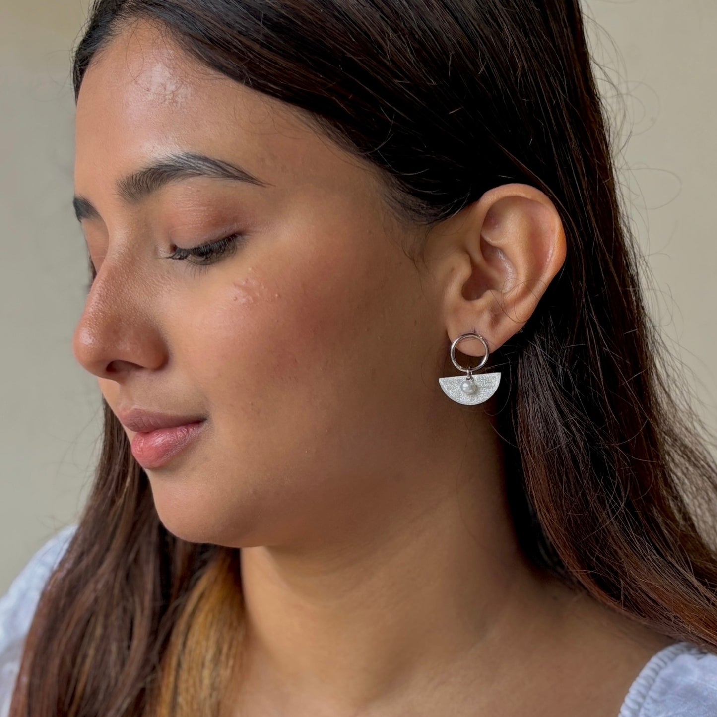 Pearl Eclipse - Silver & Pearl Drop Earrings