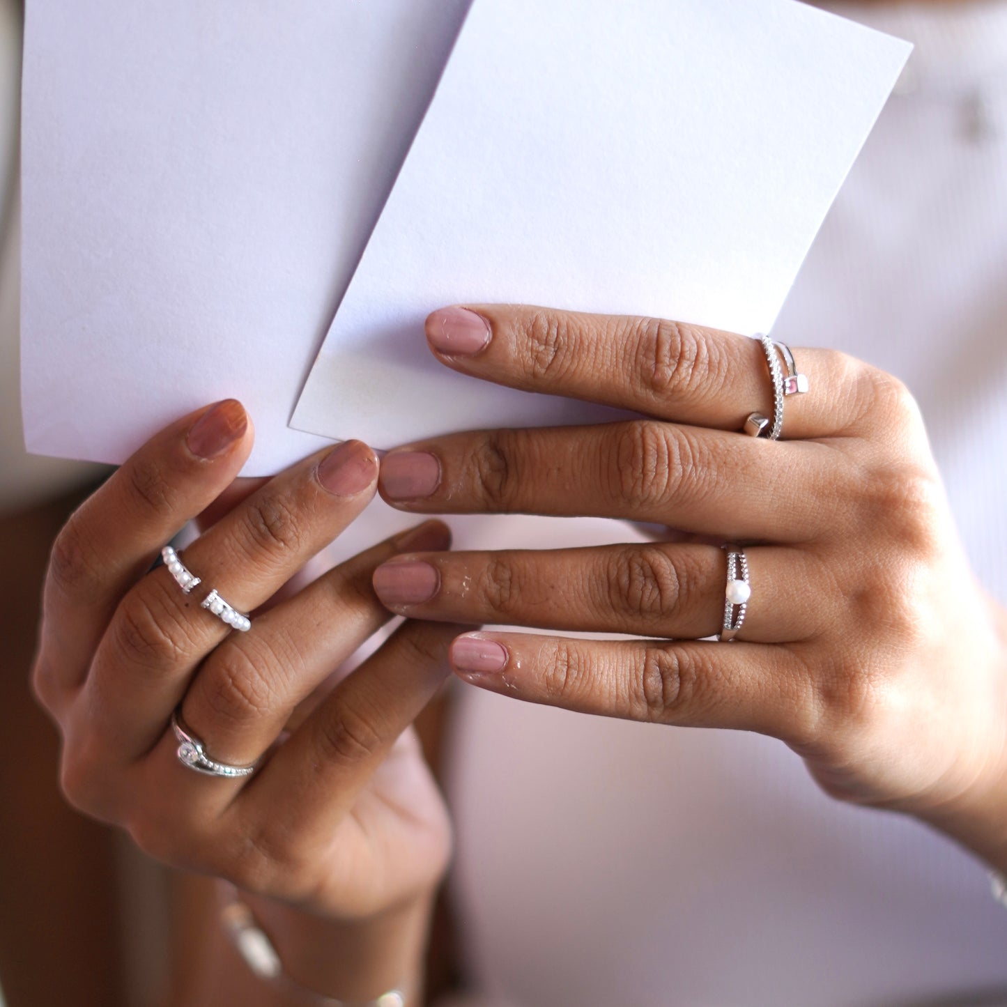 Pearl Knuckle & Finger Silver Ring