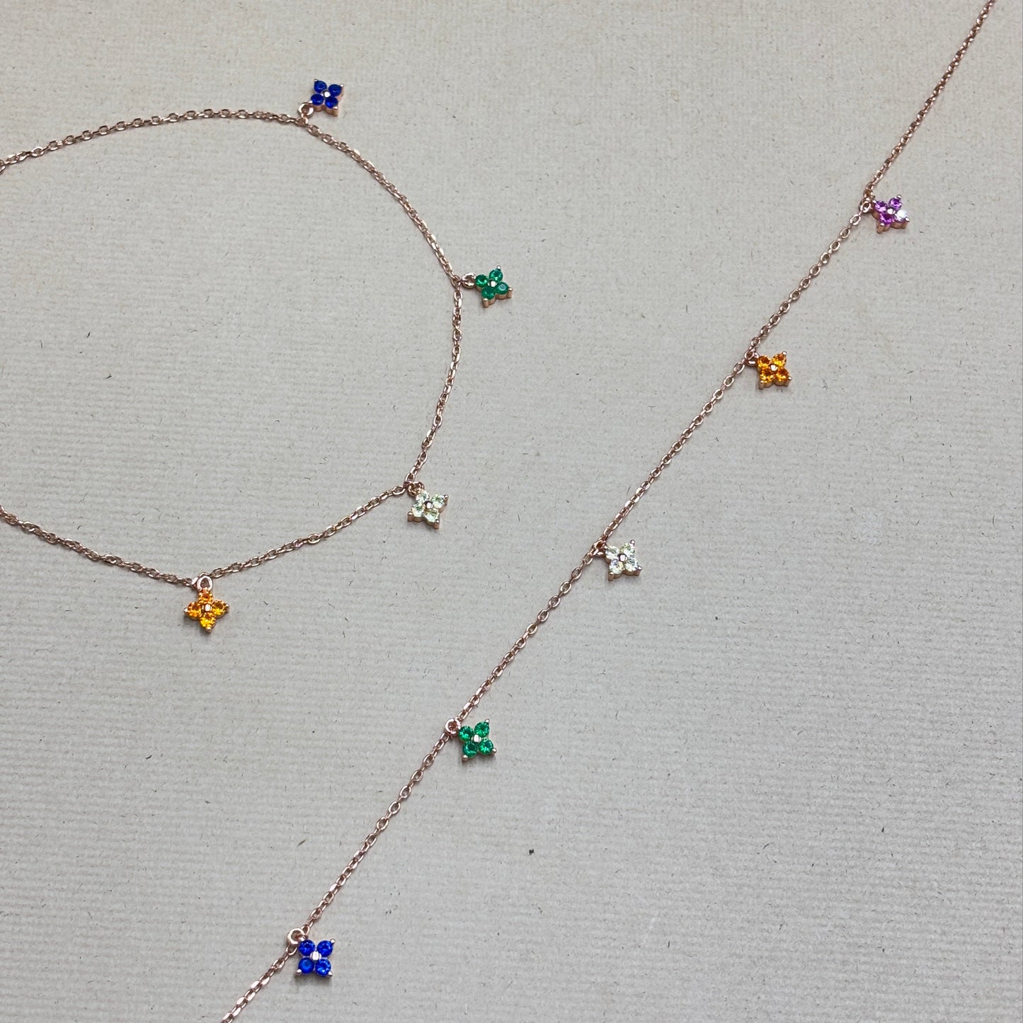 Emerald Haven - Rose Gold Floral Charm Anklet