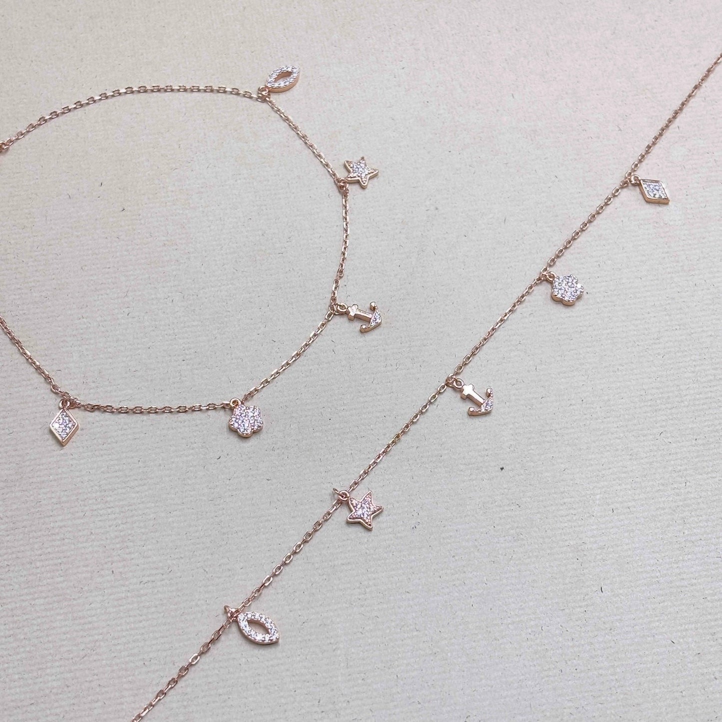 Ocean Whispers – Rose Gold Charm Anklet