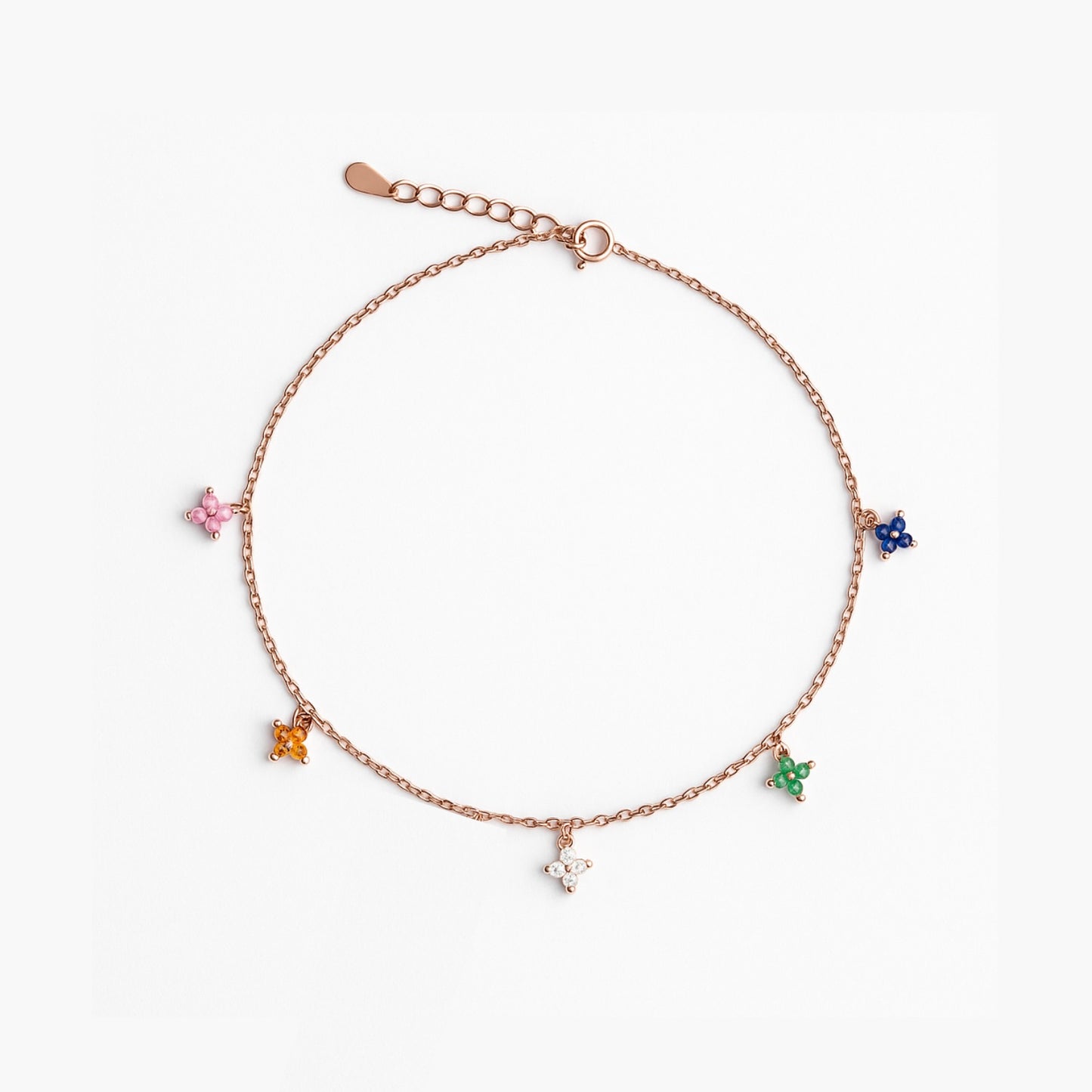 Emerald Haven - Rose Gold Floral Charm Anklet