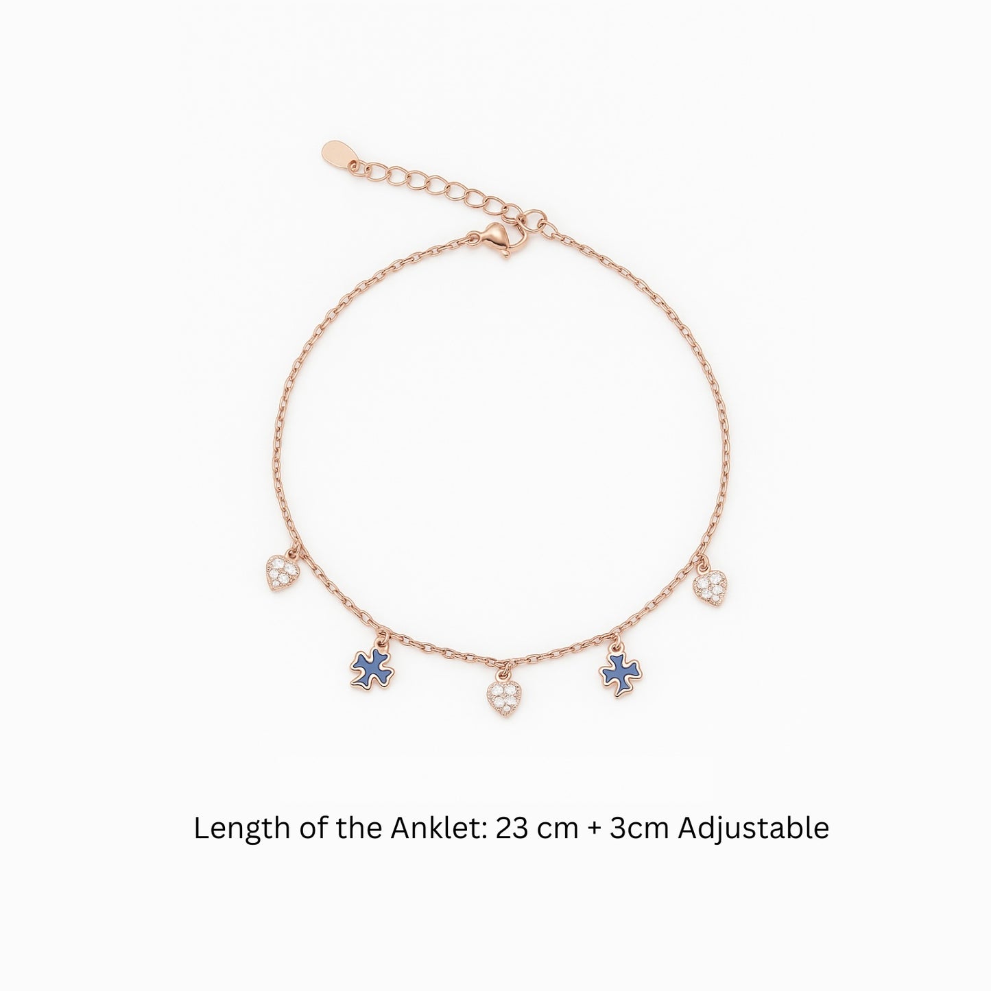 Lucky Harmony – Clover & Rose Gold Heart Charm Anklet