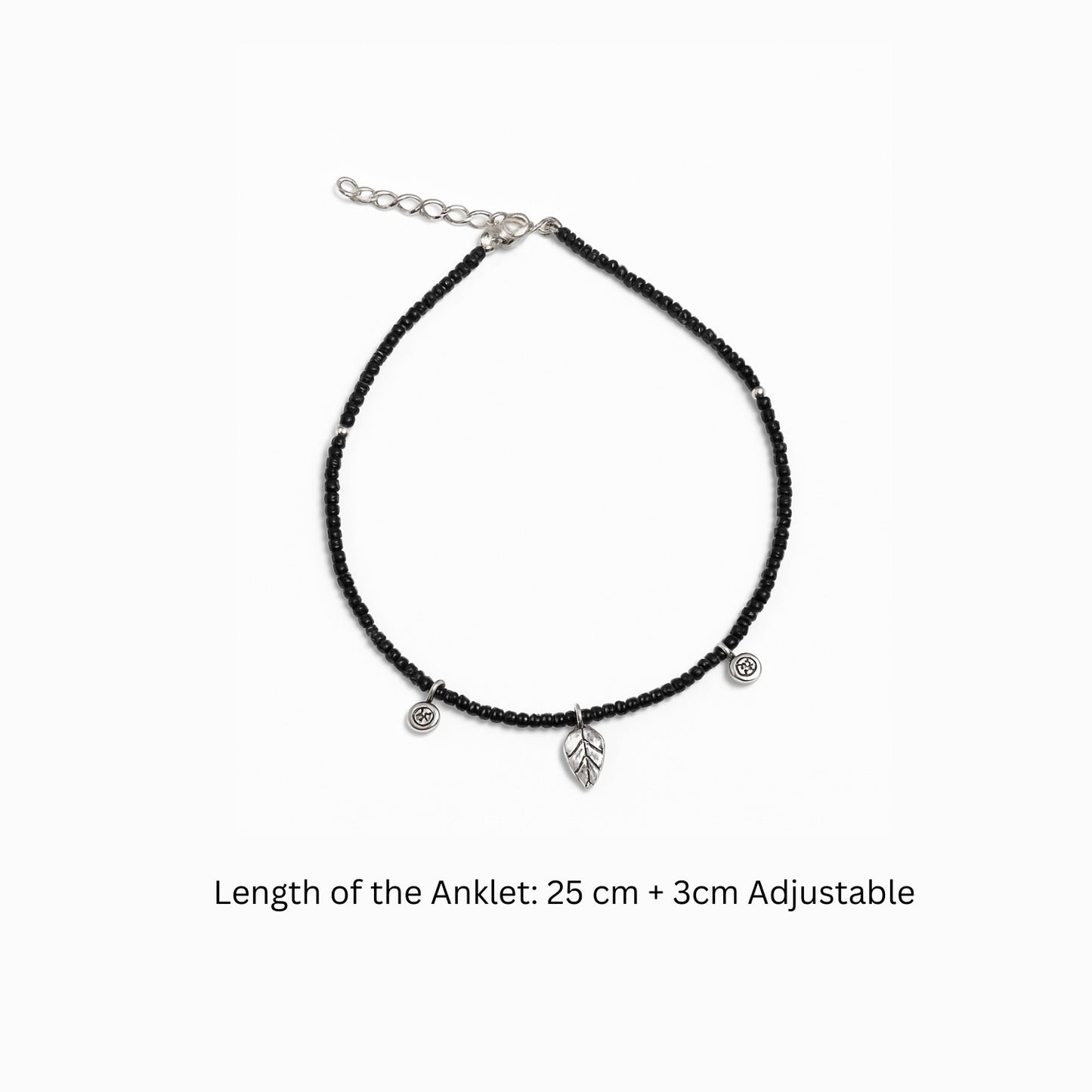Mystic Leaf – Black & Silver Leaf Charm Anklet