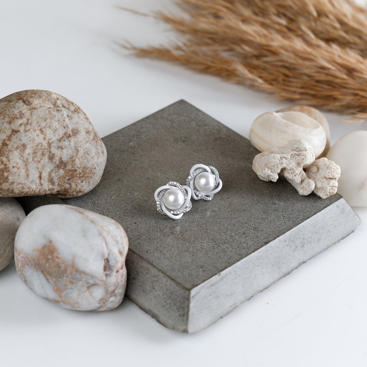 Flower Moon - Pearl and Silver Earrings