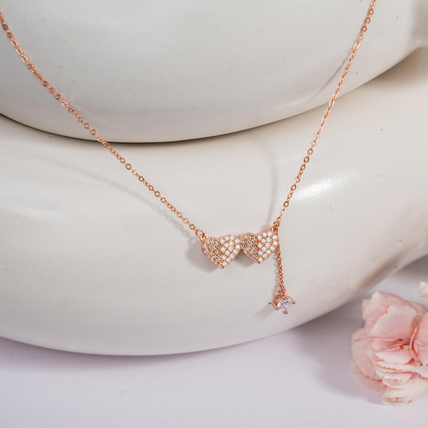 Double Tap - Rose Gold Shaped Silver necklace
