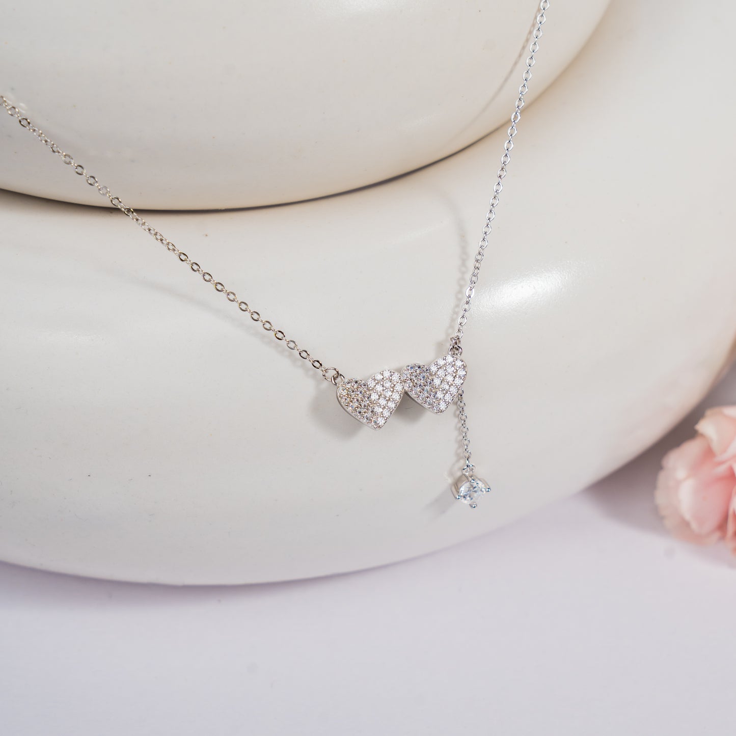 Double Tap - Heart Shaped Silver necklace