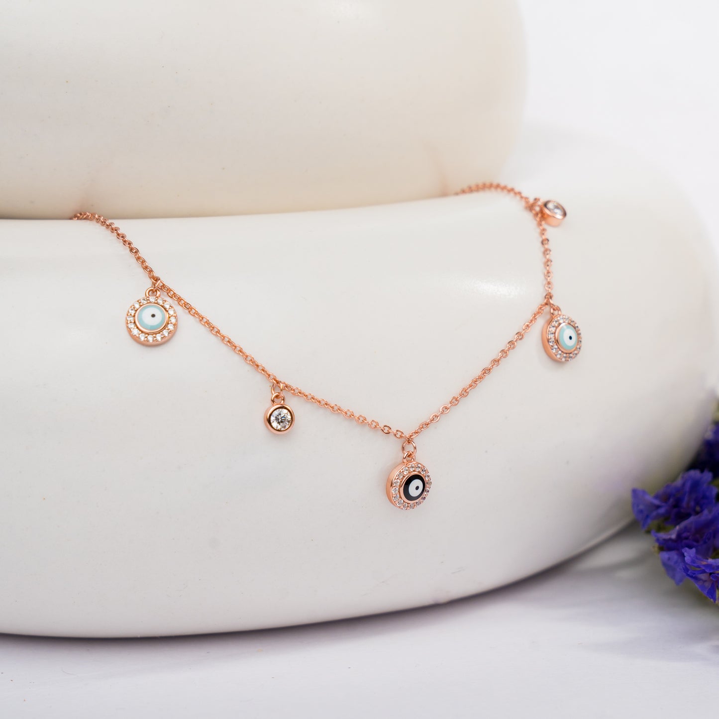 Bastet - Evil Eye Rose Gold Charm Necklace