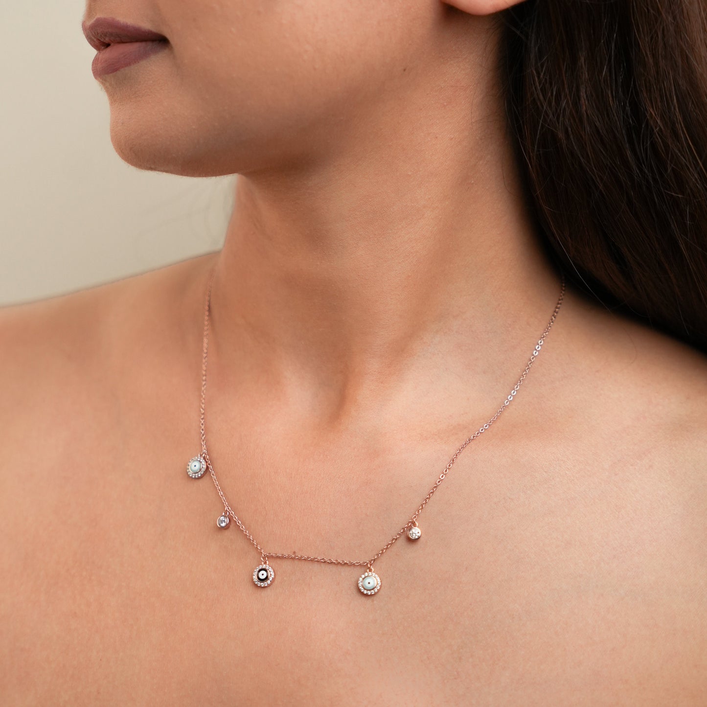 Bastet - Evil Eye Rose Gold Charm Necklace