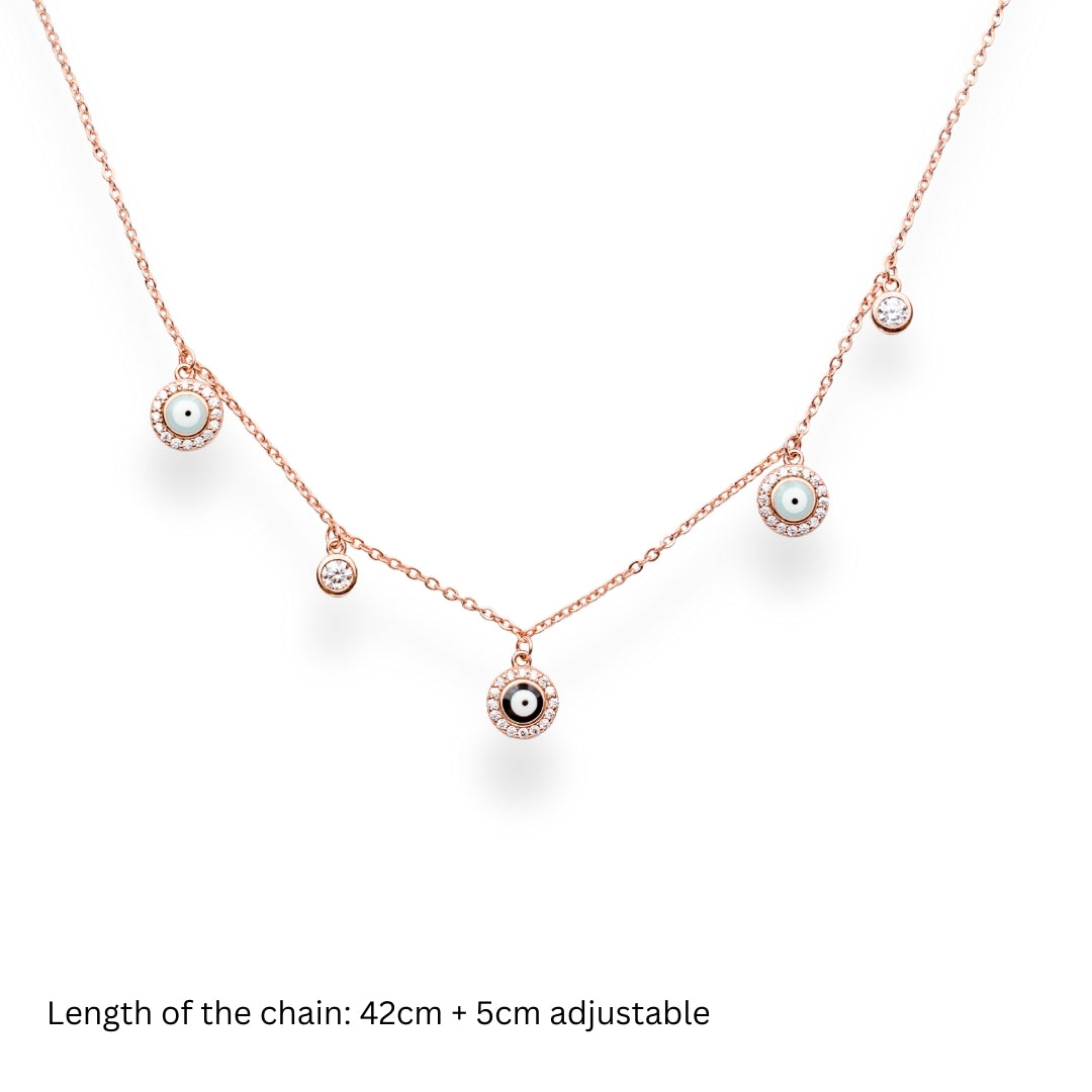 Bastet - Evil Eye Rose Gold Charm Necklace