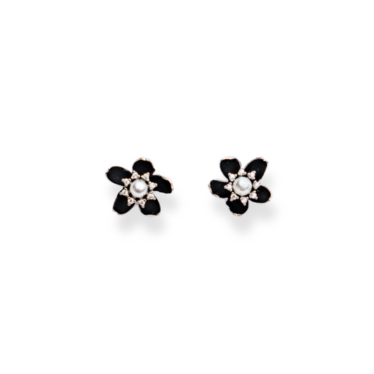 Nyx - Black & Silver Floral Studs