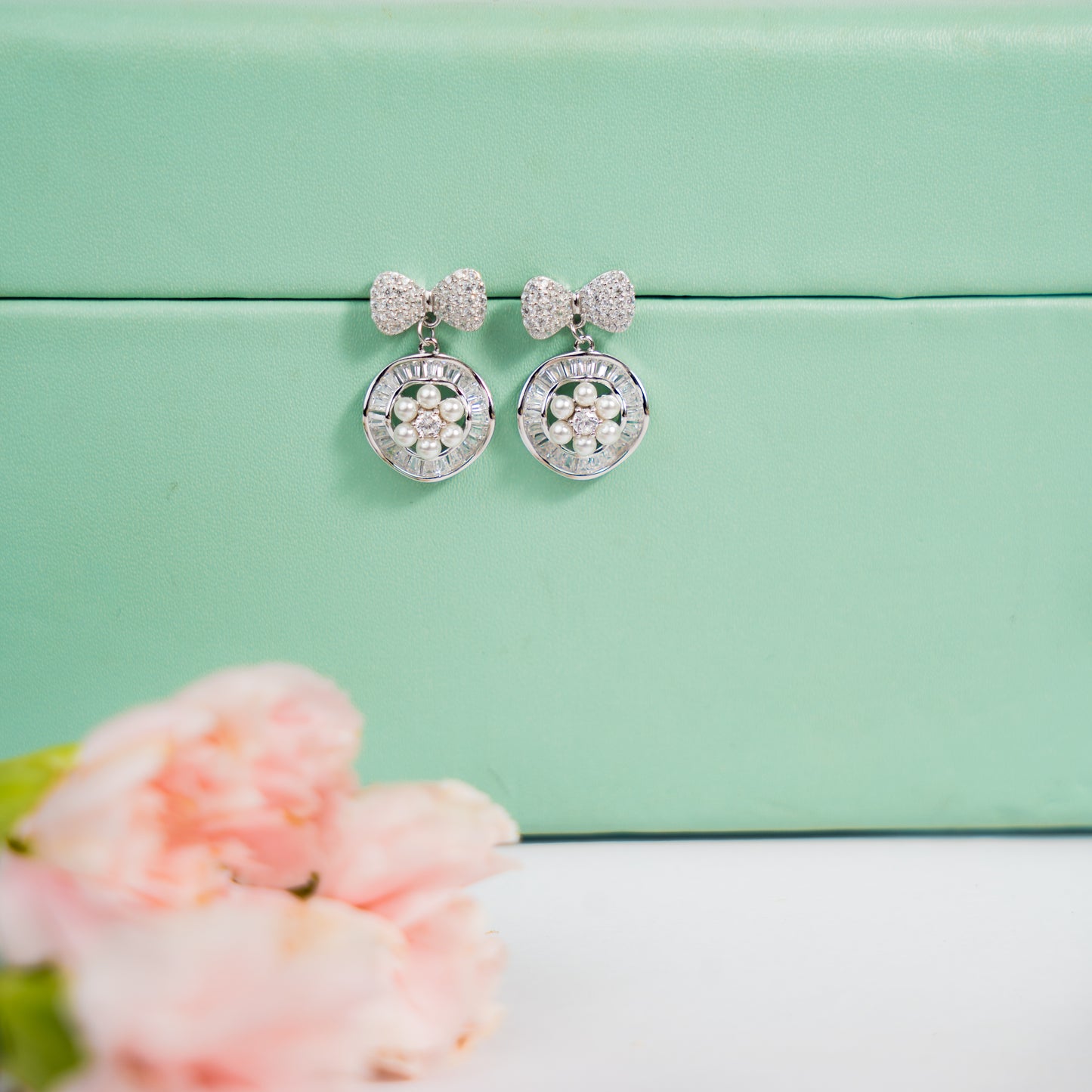 Bow-tanical - Silver & Pearl Earrings