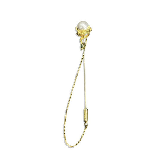 Serpent - Snake Gold & Pearl Lapel Pin (Unisex)