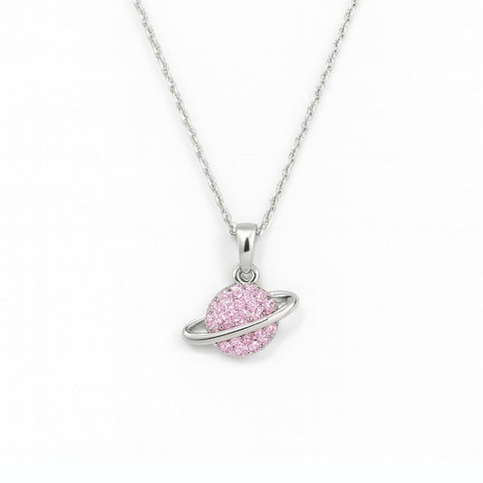Saturn Planet - Silver & Pink Necklace