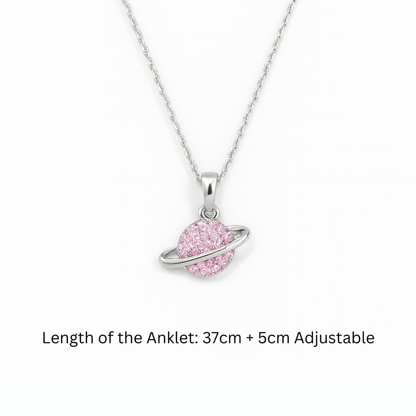 Saturn Planet - Silver & Pink Necklace