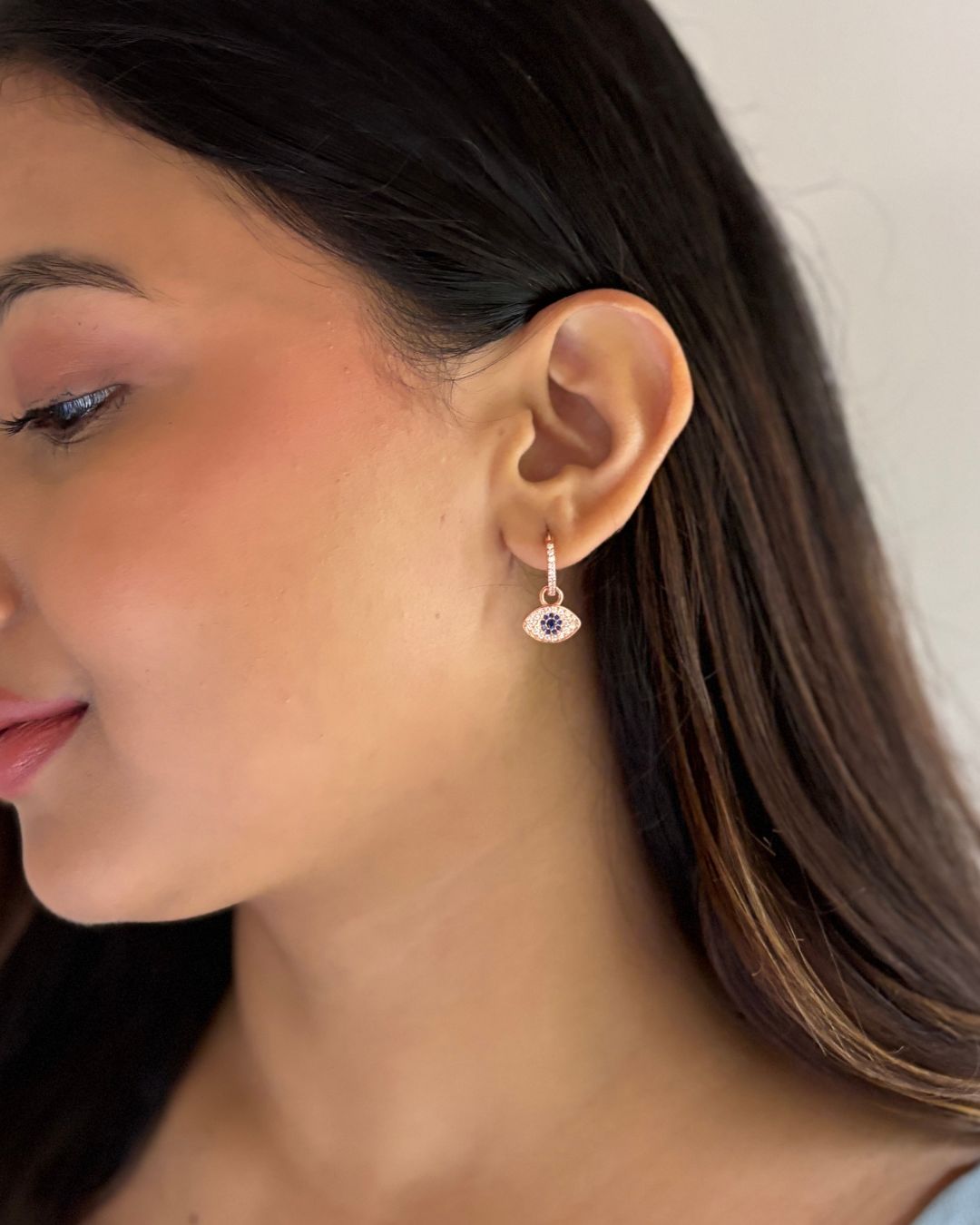 Guardian Drops - Evil Eye Rose Gold Drop Earrings
