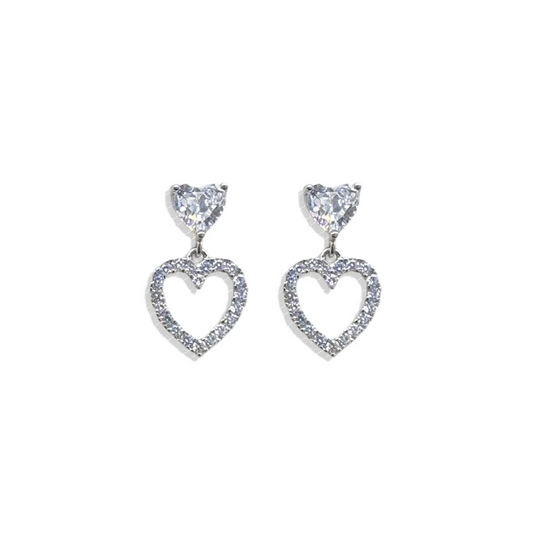 Lovebug - Heart Shaped Silver Drop Earrings