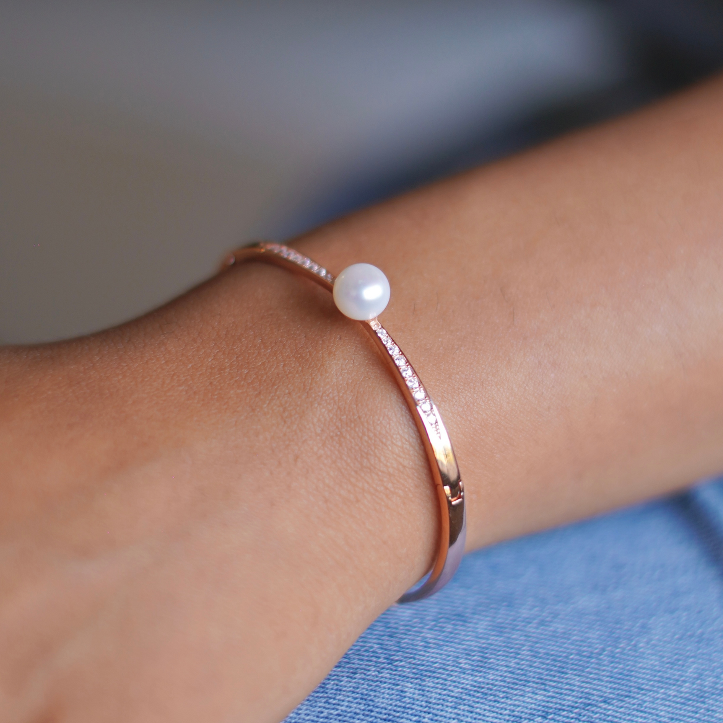 Solene: Pearl & Rose Gold Kada Bracelet