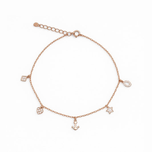 Ocean Whispers – Rose Gold Charm Anklet