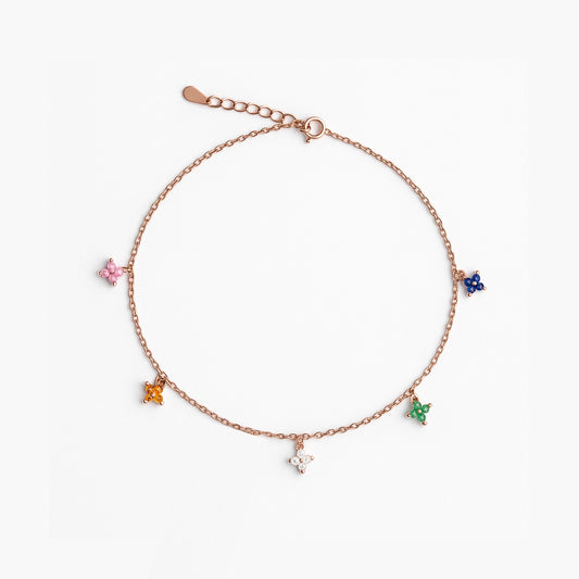 Emerald Haven - Rose Gold Floral Charm Anklet
