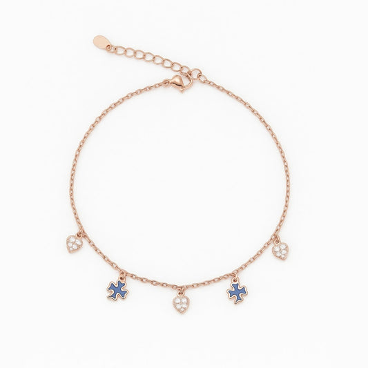 Lucky Harmony – Clover & Rose Gold Heart Charm Anklet